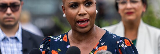 Rep. Ayanna Pressley, D-MA, speaks at a news conference about the killing of Al Jazeera journalist Shireen Abu Akleh, on Capitol Hill, Thursday, July 28 ,2022