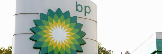 The oil producer BP company logo at a petrol station in London.