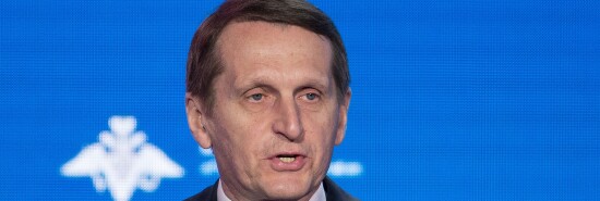 Sergei Naryshkin, head of the Russian Foreign Intelligence Service, speaks at an event.