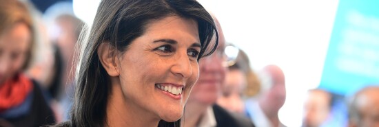 In this photo from April, U.S. Ambassador to the United Nations Nikki Haley arrives at The European Spallation Source in Lund, Sweden.