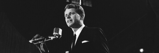 Robert F. Kennedy, then U.S. attorney general, stresses a point as he makes a speech in 1964.