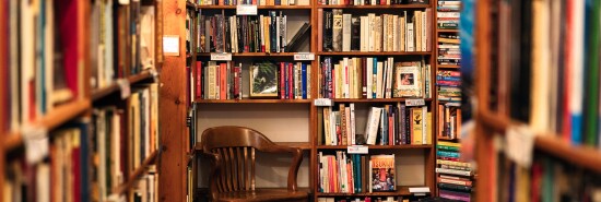 Books on display in the corner of a second hand bookstore