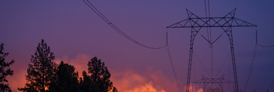 wildfire under electrical transmission line