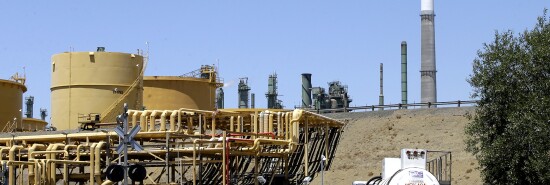 A truck drives into the Valero Benicia Refinery in Benicia, Calif.