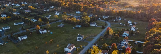 Sunset over the small American town in mountains.