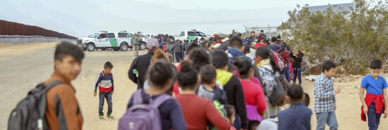 This Monday, Jan. 14, 2019 photo released by U.S. Customs and Border Protection shows some of 376 Central Americans the Border Patrol says it arrested in southwest Arizona.