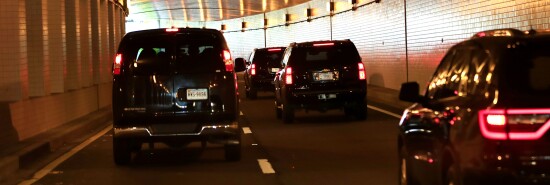President Trump's motorcade drives through a tunnel.