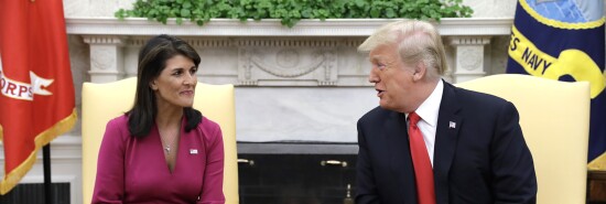 President Trump meets with outgoing U.S. Ambassador to the United Nations Nikki Haley in the Oval Office of the White House in Washington, D.C.