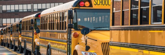 School buses lined up ready to pick up kids