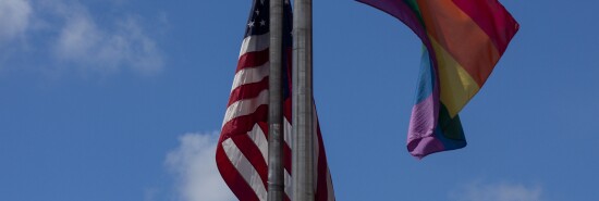 pride flag, American flag