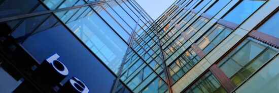 Glass and steel bank corporate building