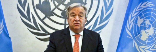 U.N. Secretary-General Antonio Guterres make remarks at a press conference.