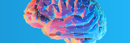 Low poly brain illustration isolated on blue BG