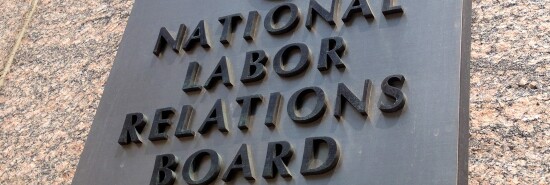 The sign for the National Labor Relations Board seen on the building that houses their headquarters in downtown Washington.