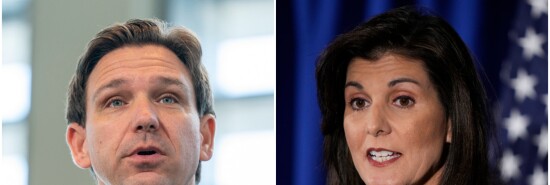 Nikki Haley and Ron DeSantis diptych