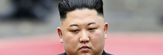 North Korea's leader Kim Jong Un appears at an event.